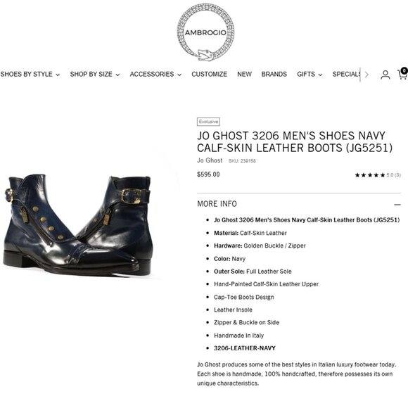 JO Ghost Navy Blue Leather Designer Zip Boots Mens 13 Italy Ankle Dress Shoes 46 - Picture 3 of 16